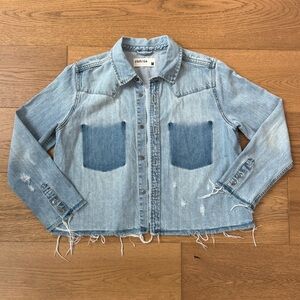 Pistola Crop Distressed Button-Down Denim Jean Shirt - Size M - EUC